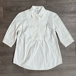 Agnona Tuxedo Bib Babydoll Cotton Blouse 3/4 Sleeves Italy Size M / 42